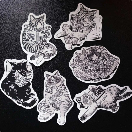 Cats reading stuff stickers 6pcs