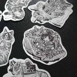 Cats reading stuff stickers 6pcs
